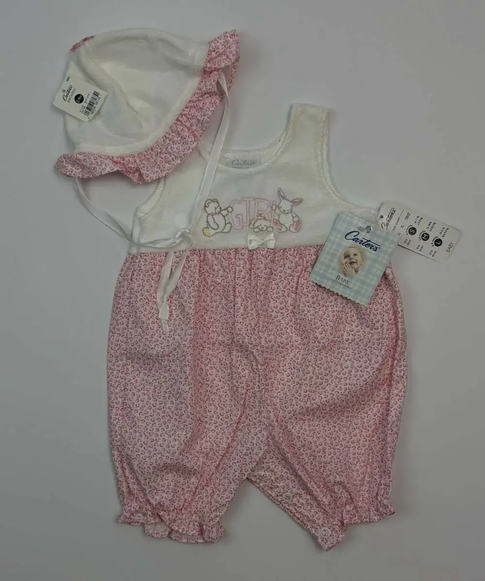 Vintage Carter’s Baby Girl 6-9 Month Bear Bunny Romper Outfit with Bonnet AS IS